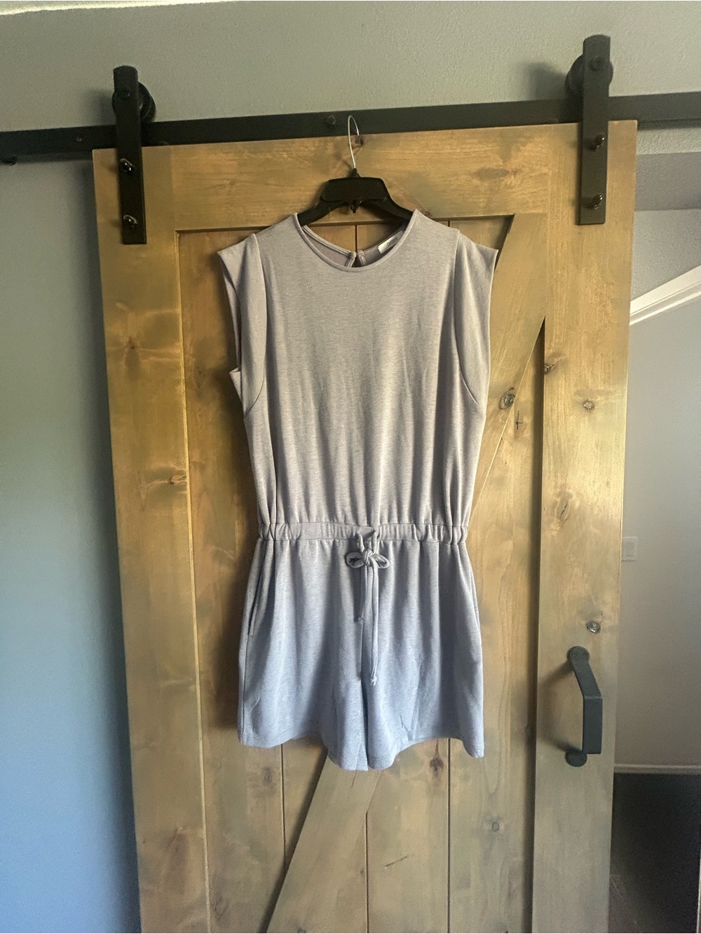 Sleeveless Drawstring Romper Dress in Light Plum Gray